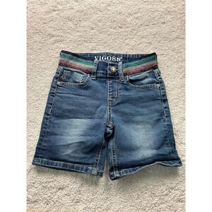 Vigoss Shorts Girls 7 Bermuda Denim Stretch Adjustable Waist‎ Rainbow Trim